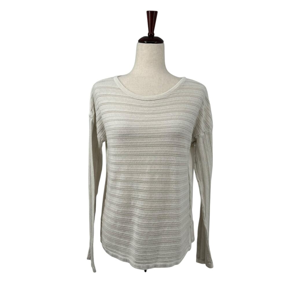 Prana Striped Lace Sheer‎ Knit Long Sleeve Top XS Cream Neutral Capsule Staple